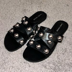Black/silver slip-on sandals